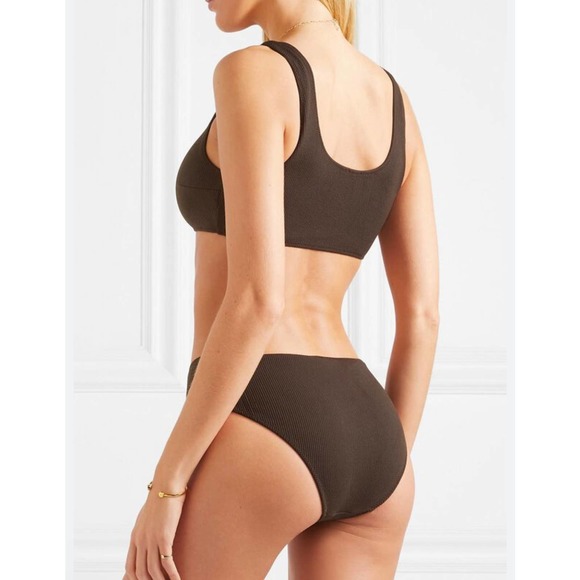 NWT Ganni Lace Up Grommet Tank Ribbed Dark Brown Bikini Set size 38/US 6 - Picture 3 of 9